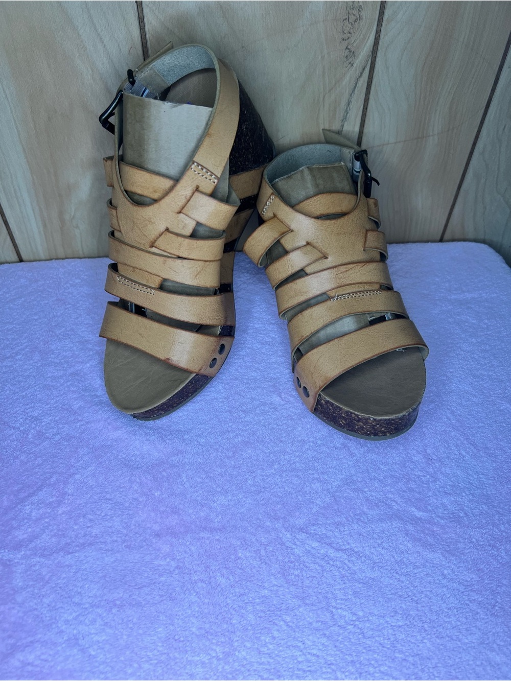 Blowfish Malibu Tan Strappy Cork Wedge Sandals
